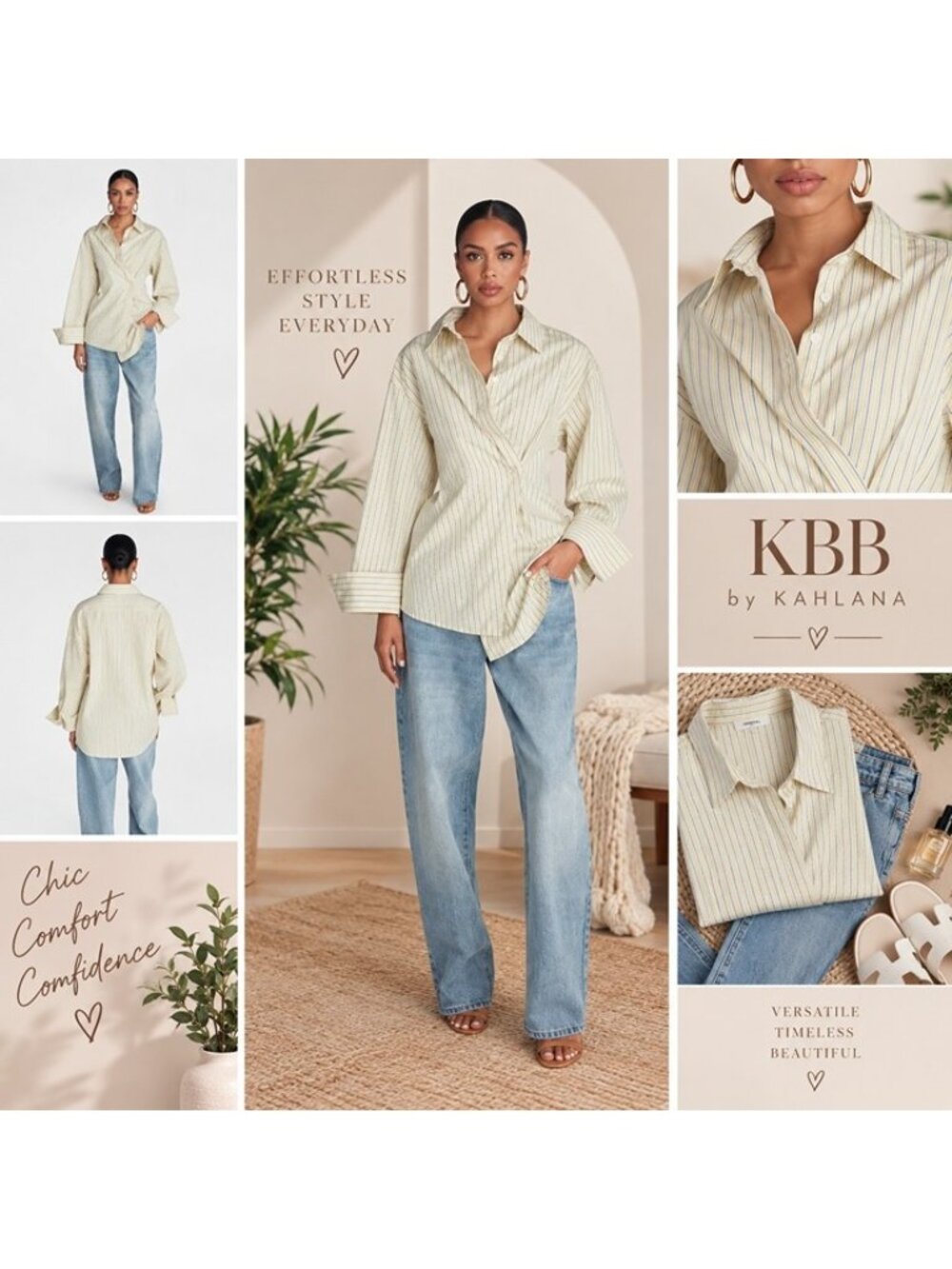 KBB by Kahlana Women’s Wrap Shirt Yellow Stripe Button Down Cotton Poplin XS